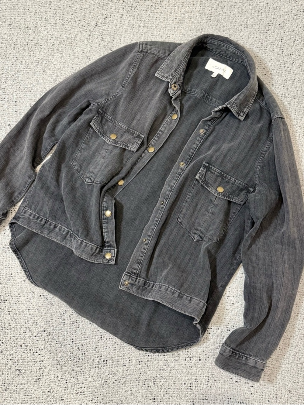 The Great Washed Black Denim Button-Front Shirt Jacket Size XS/S